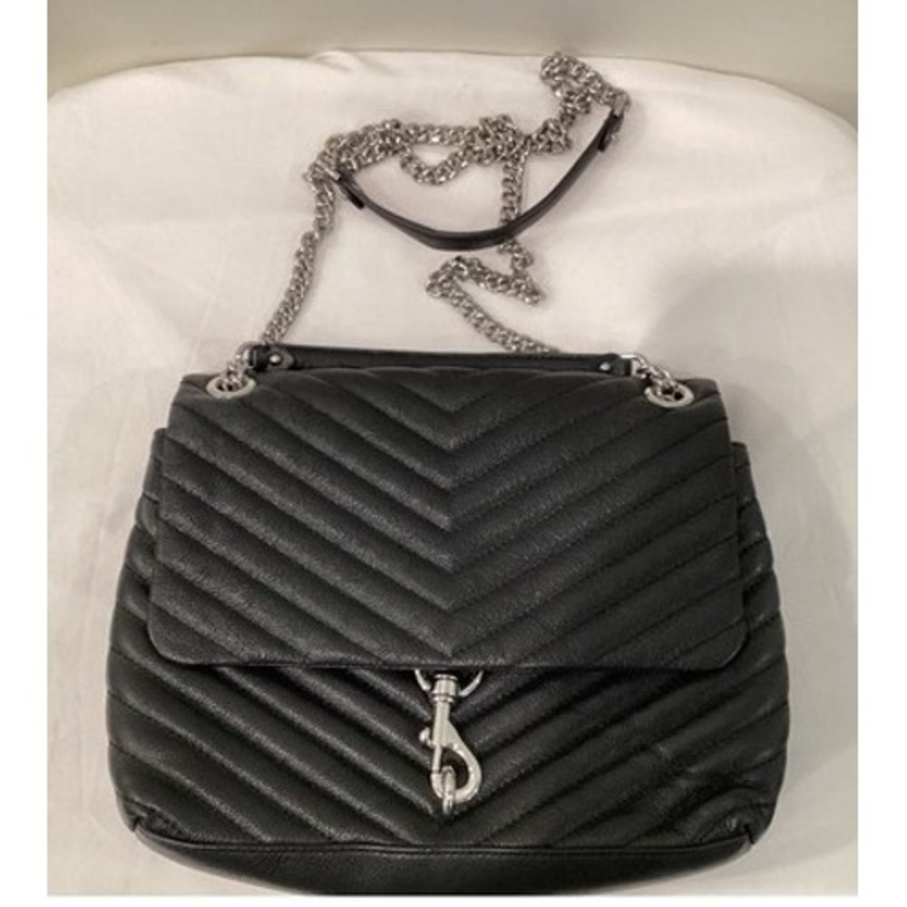 Rebecca Minkoff Edie Flap Shoulder Bag Black Quilted Leather Silver Hardware - Picture 5 of 11